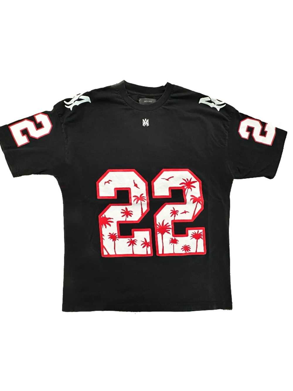 AMIRI 22 Palm Tree Football T-Shirt Black Red White Men’s XL Made in USA